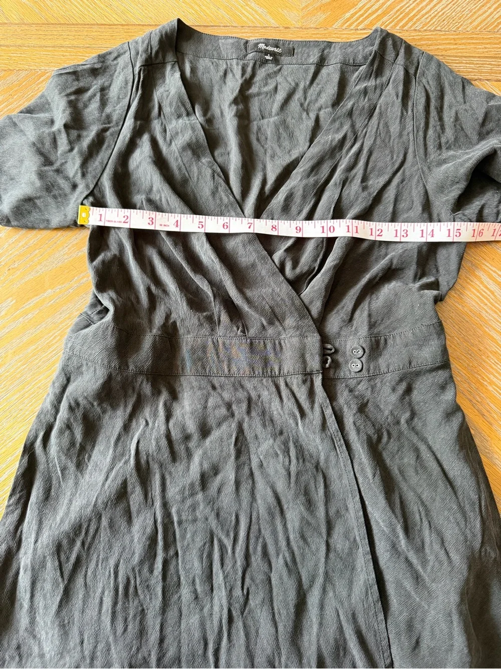 Madewell Pleated Waist True Wrap Mini Dress Black Size 4 Tencel